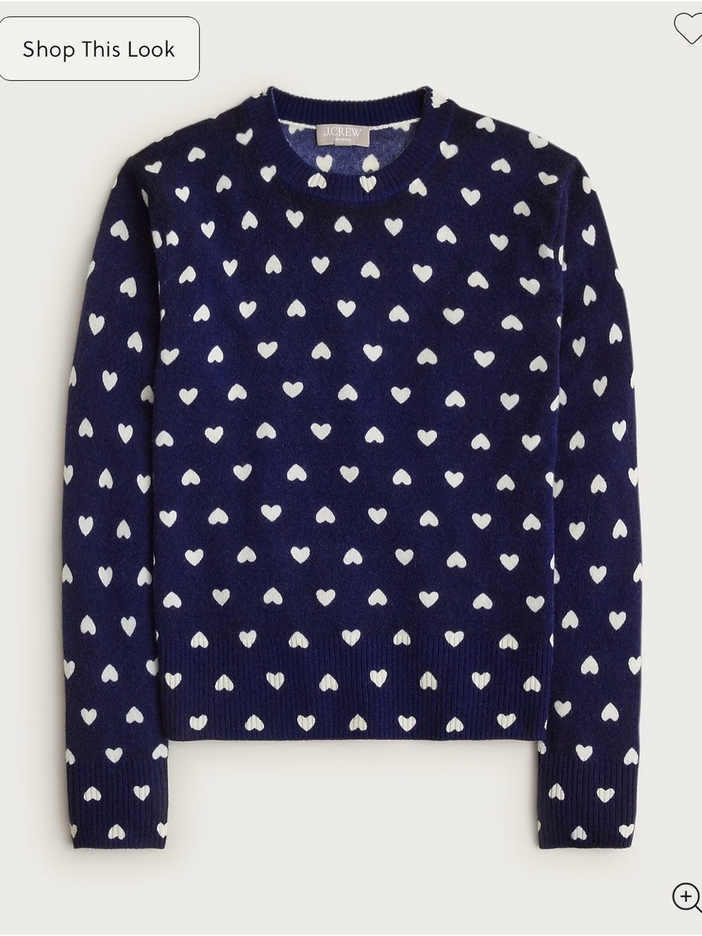 J. Crew Cashmere Navy Sweater with White Heart Pattern